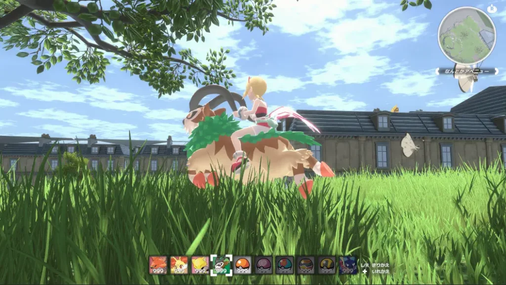 Un des builds de Légendes Pokémon : Z-A où le joueur chevauche un Chevroum.